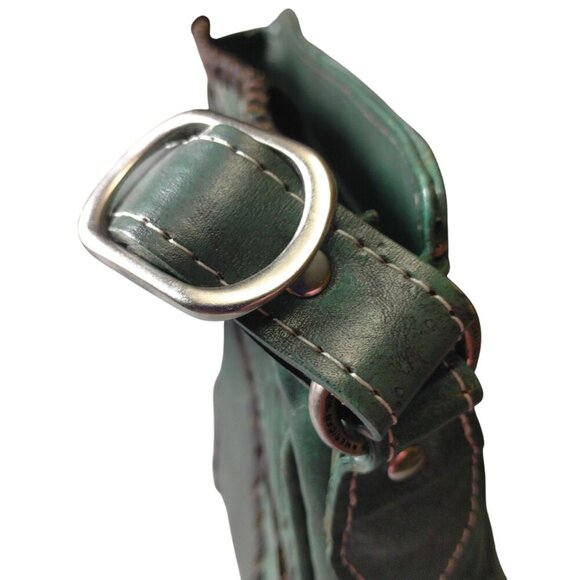 American West Hand Tooled Leather Shoulder Bag Green Vintage Boho Western - Picture 5 of 14